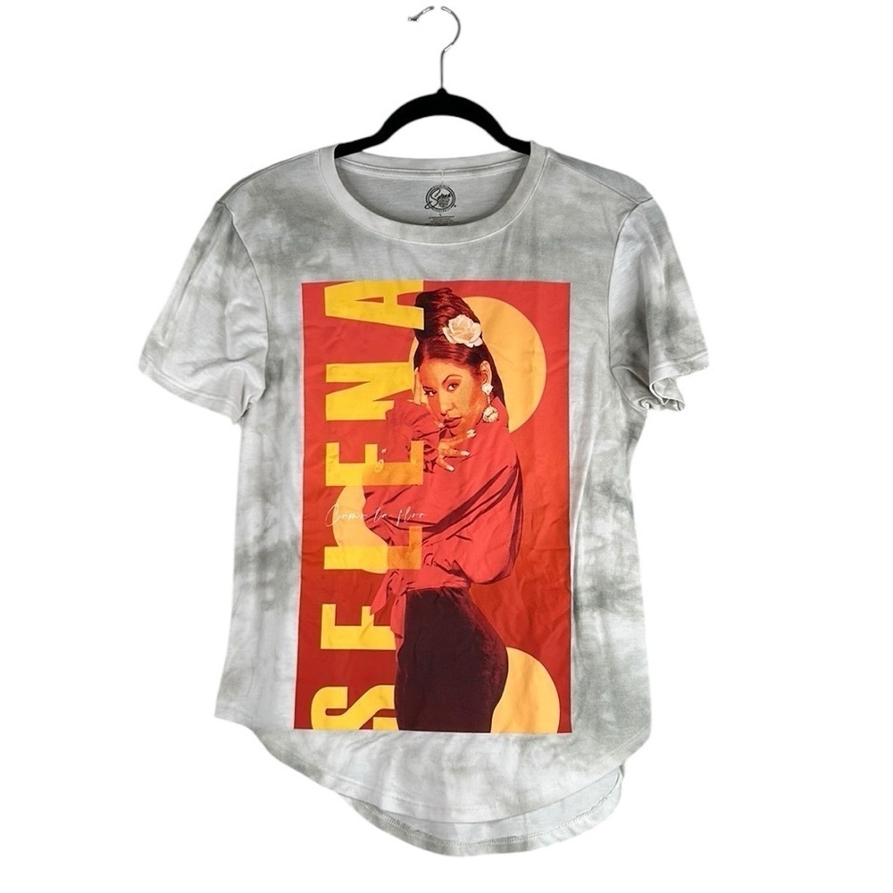 Selena Gray & White Tie Dye Short Sleeve Como La‎ Flor T-Shirt Size Large
